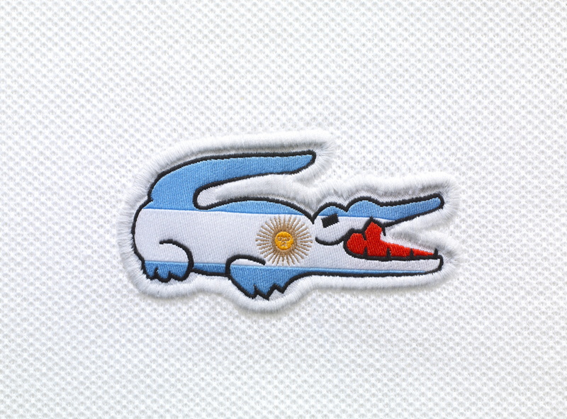 sun, mouth, fon, embroidery, thread, 2K, logo, Lacoste, strings, teeth, red, jaws, crocodile, flag, white, Argentina, the sun, blue