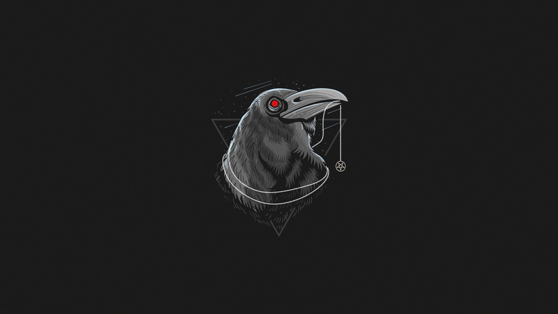 animals, red eyes, artwork, simple background, raven, 1080P