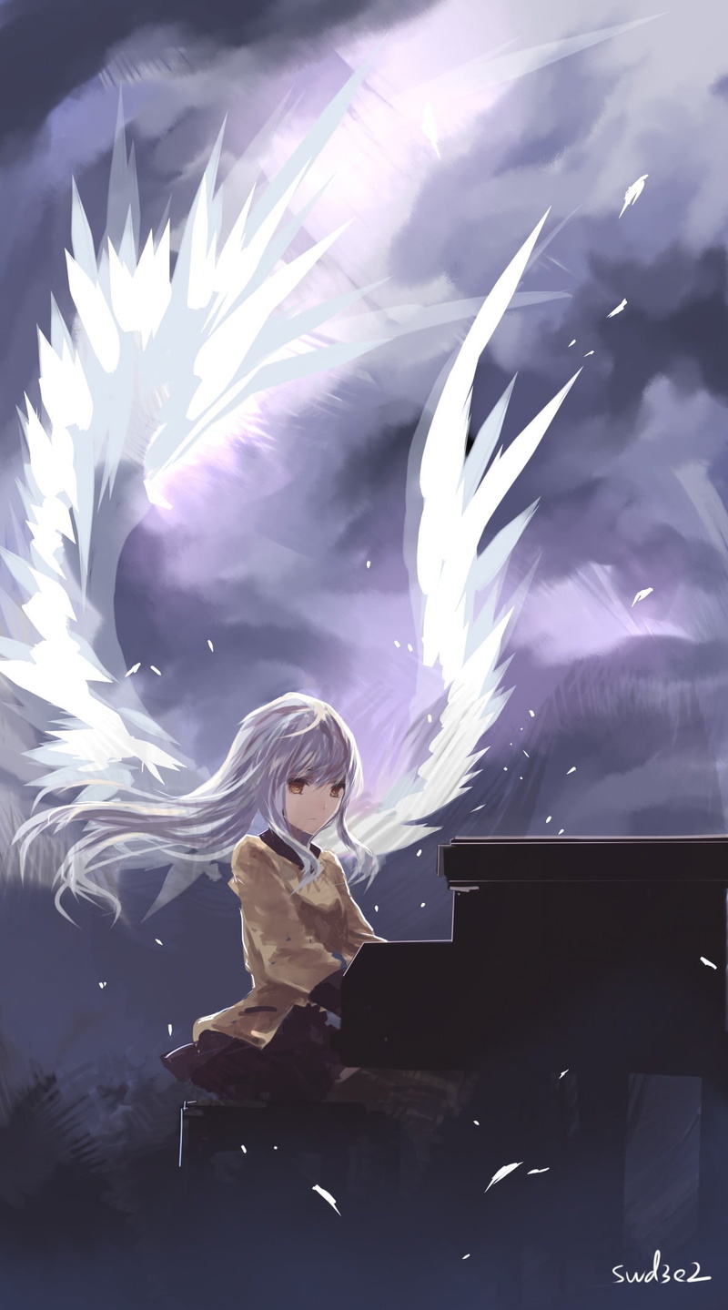 adult, women, anime girls, swd3e2, school uniform, wings, technology, feathers, motion, vertebrate, creativity, water, Angel Beats!, animals in the wild
