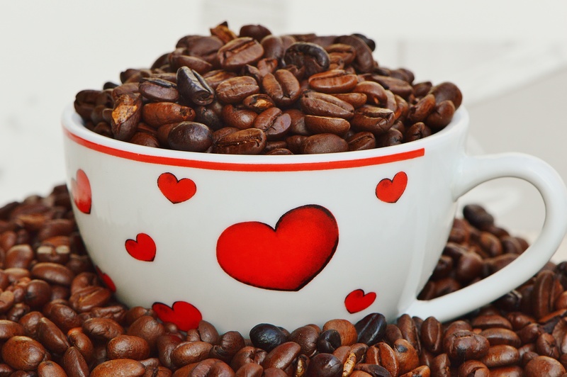 filled, enjoy, valentines day, indoors, white, roasted coffee bean, freshness, beans, espresso, still life, fragrance, coffee, refreshment, coffee bean