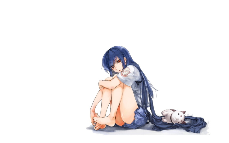 blue hair, lifestyles, white background, studio shot, emotion, care, clothing, hair, depression - sadness, cut out, young women, one person, copy space