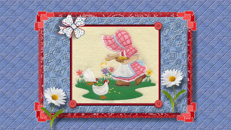 3d and abstract, girl, quilt, sun bonnet, daisy, 1080P, m, country