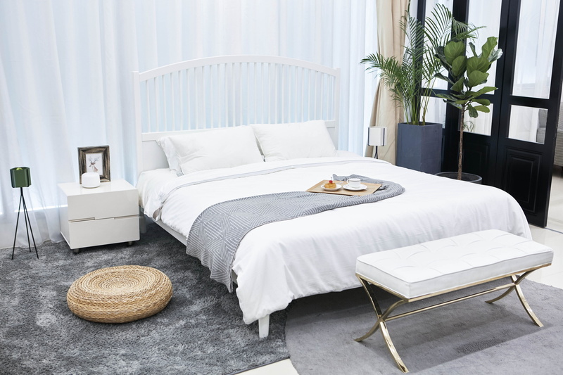 seat, indoor, bedroom, 5K, white, plant, modern, electric lamp, cozy, domestic room, table, curtain, comfortable, wealth, bed, household, furniture, side table