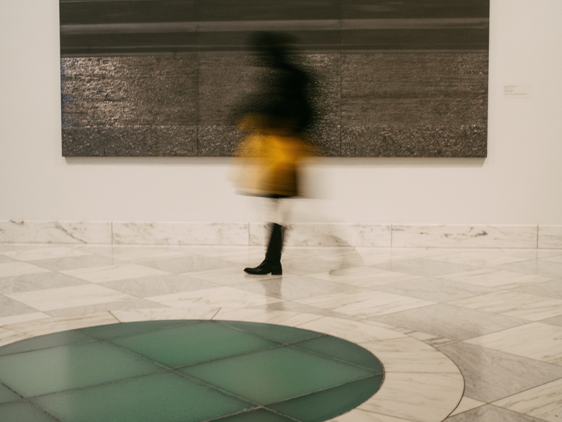 unrecognizable person, speed, minimal, painting, running, indoors, movement, green, on the move, tiles, clean, travel, marble, design, blurred motion, standing