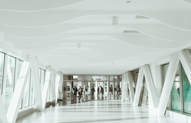 crowd, medium group of people, business, window, women, group of people, tiled floor, indoors, glass, hallway, door, airport, building, 5K, interior, walking