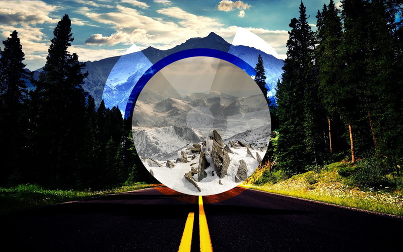 no people, plant, sign, trees, nature, landscape, tranquil scene, 1080P, circle, day, road, asphalt, sky, road marking, cloud - sky, symbol, snowy, marking