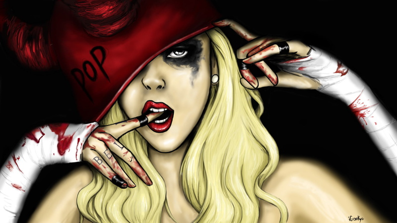 blood, artwork, blonde, In This Moment (Band), red lipstick, Maria Brink, 1080P, women, finger in mouth