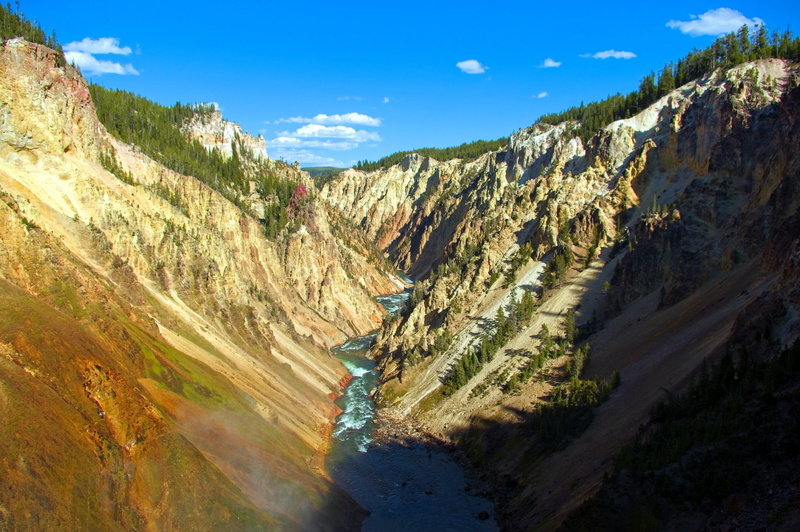 non-urban scene, outdoor, mountain, sunlight, national, 2K, tranquil, mountain peak, sky, yellowstone, land, transportation, river, valley, beauty in nature