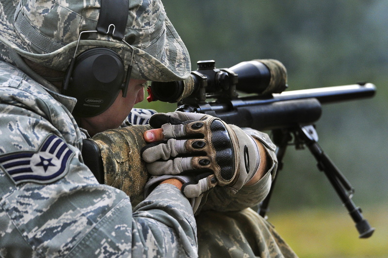 1080P, M24, military, holding, portrait, government, uniform, camouflage clothing, machine gun, aiming, one person, security, sport, United States Air Force