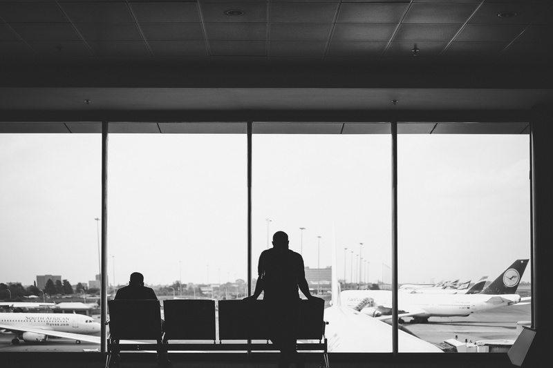 person, indoors, seat, aeroplane, airport, male, men, 4K, monochrome, rear view, business, gang, architecture, transportation, silhouette, black and white