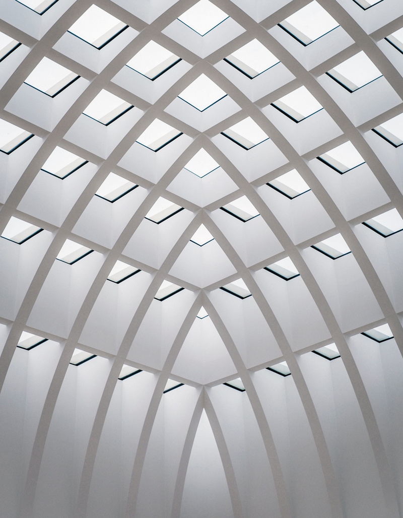 illustration, futuristic, gray, architecture, building, built structure, geometric Shape, surface, repetition, backgrounds, indoors, backdrop, 4K, ceiling