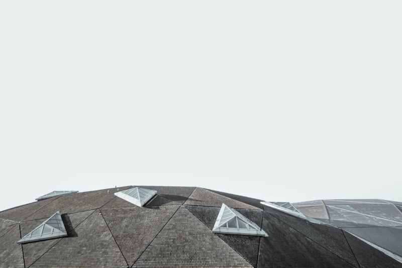 low angle view, design, triangle shape, rooftop, concrete, clear sky, architecture, 5K, dome, nature, lights, building, sky, building exterior, house
