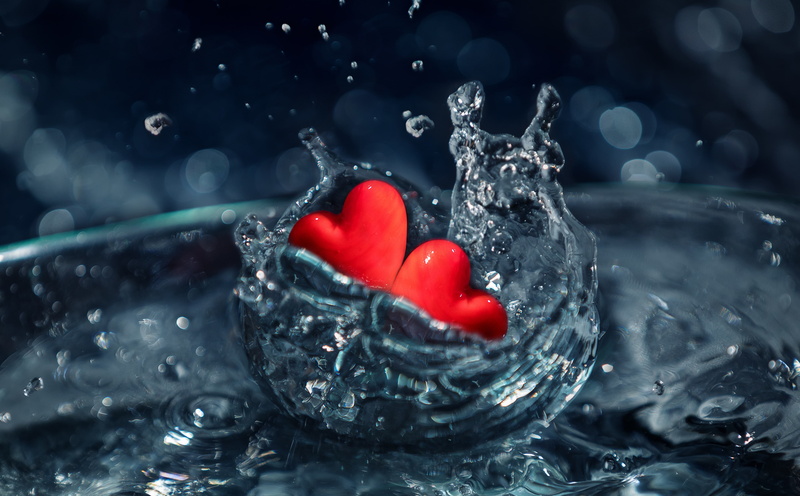 drop, Valentine, Hearts, motion, heart, Water, digital, red, selective focus, healthy eating, fruit, cherry, redhearts, freshness, Love, food