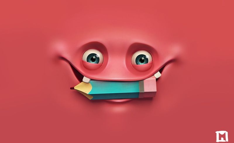monster, colored background, obscured face, copy space, art and craft, human body part, blue, creativity, body part, looking at camera, indoors, happy
