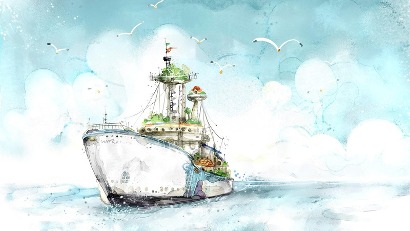 1080P, drawing, seagulls, ship, digital/artwork, hd, birds