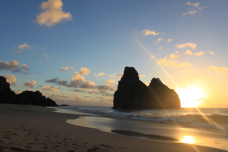 formations, stack rock, scenics - nature, sunset, beauty in nature, fernando de noronha, tranquility, land, noronha, sea, beach, rock - object, rock, horizon