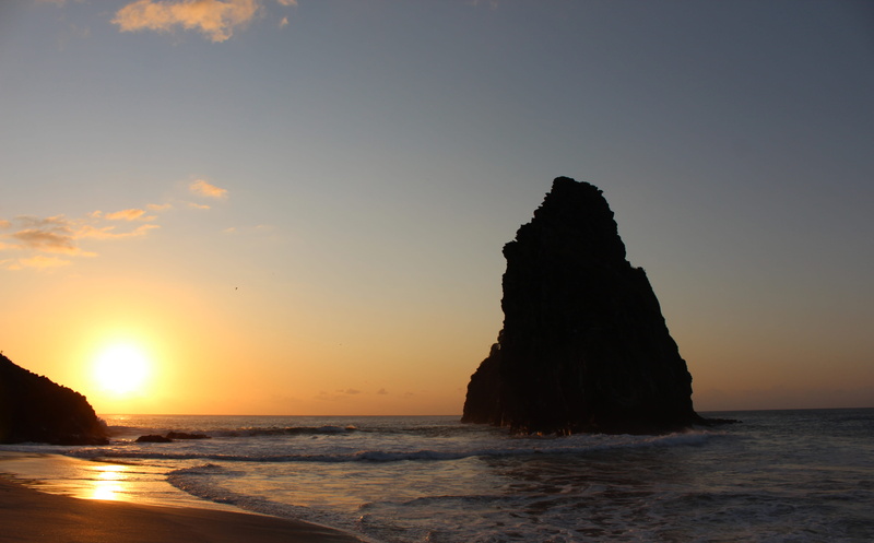 nature, beauty in nature, land, tranquil scene, sky, orange color, rock, beach, tranquility, water, fernando de noronha, stack rock, brazil, 5K, outdoors