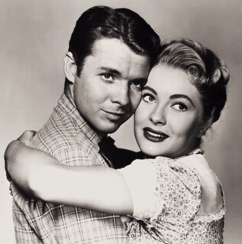 togetherness, man, adult, hugging, retro, movies, west, hollywood, motion pictures, song writer, films, westerns, indoors, actress, beautiful woman, audie murphy