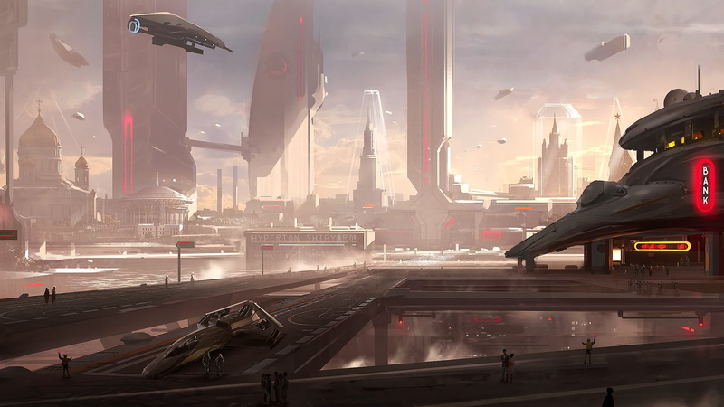city, spaceship, futuristic, cities, spaceships, future, 2K