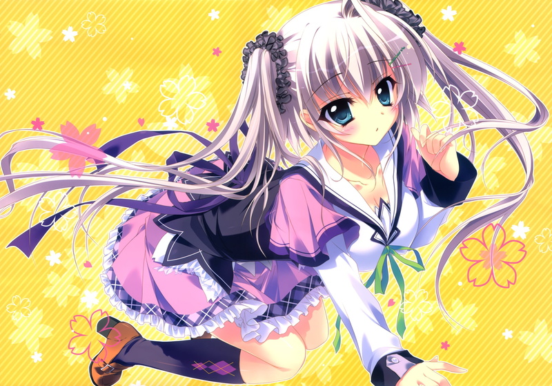 izumi, 2K, blue, koi, sakura, tsubasu, koro, konami, skirt, eyes, hair, twintails, gray, kneehighs, long, saku, seifuku, asaba, doki