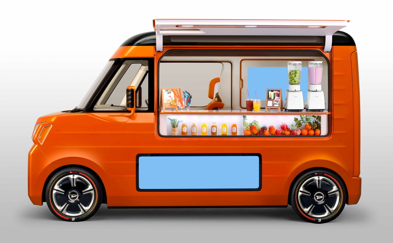 motor vehicle, truck, land vehicle, transportation, Daihatsu Tempo, outdoors, mode of transportation, no people, stationary, white background, orange color