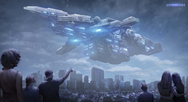 game, Shadowtide, skyscraper, spaceship, building, science, business, 5K, adult, built structure, financial district, uFO, office building exterior, backgrounds