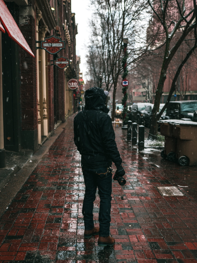 standing, downtown, nashville, architecture, wet, warm clothing, creative, rainy season, lifestyles, building exterior, outdoors, red, sony alpha, snowing