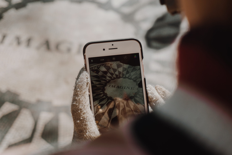 john lennon, portable information device, smartphone, taking photo, holding, screen, 5K, new york city, photo, photographing, human hand, nyc, imagine