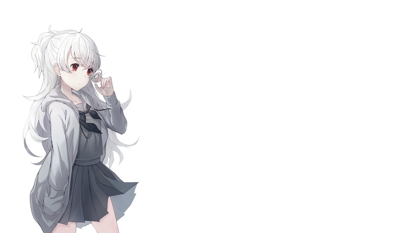 Red Eyes, Anime, Original, 720P, Hoodie, Ponytail, Long Hair, White Hair