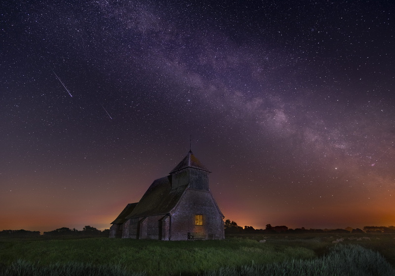 night sky, shooting star, night, purple, milky way, knight, cathedral, religion, star field, meteor, environment, summer, sky, thomas, starry
