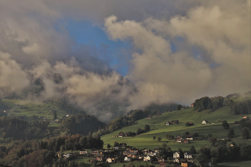 cloud - sky, high, dawn, environment, landscape, switzerland, fog lights, the fog, before sunrise, the height of the, meadow, non-urban scene, the silence