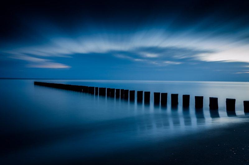 blue, clouds, Sea, support, before the dawn, the sky, calm, shore, 1080P