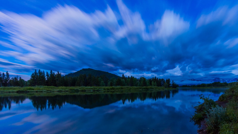 Grand Tetons, water, shore, reflection, USA, nature, blue, before the dawn, forest, the sky, National Park, river, morning, surface, clouds, Grand Teton