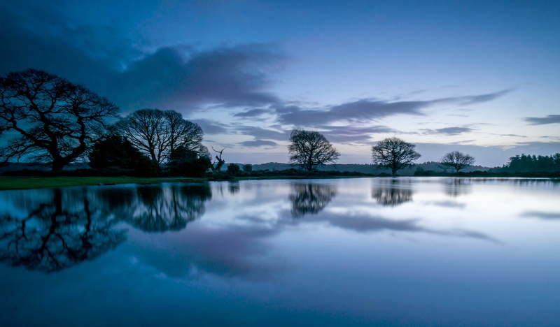 Night, trees, clouds, river, blue, forest, reflection, the sky, before the dawn, 1080P