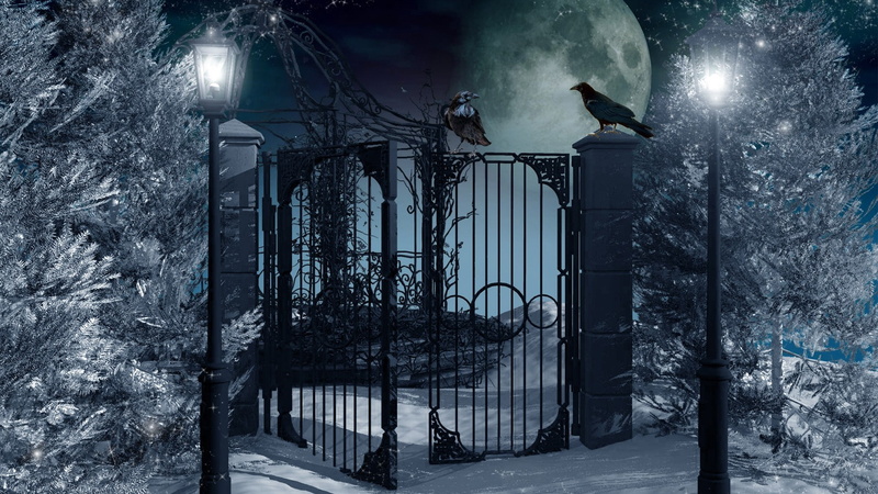 1080P, Gate, Artistic, Snow, Fantasy, Moon, Winter, Lantern, Tree