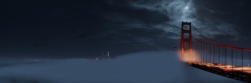 Video Game, San Francisco, Golden Gate, Watch Dogs 2, 1080P, Fog, Cloud, Moon, Night, Sky
