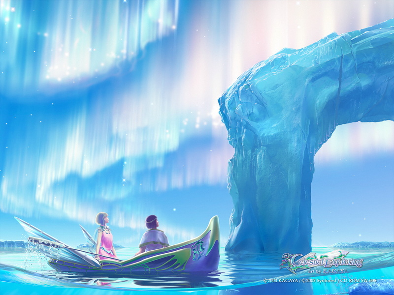 boat, 720P, fantasy couple, Fantasy, ice, lake, celestial exploring