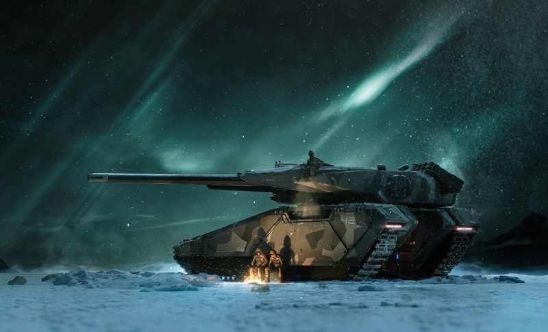 Snow, 2K, Game Art, Stars, Night, Star Citizen, Science Fiction, by Cloud Imperium Games, The fire, Crusader, Tumbril - the Nova, Soldiers, Tumbril Nova Heavy Tank