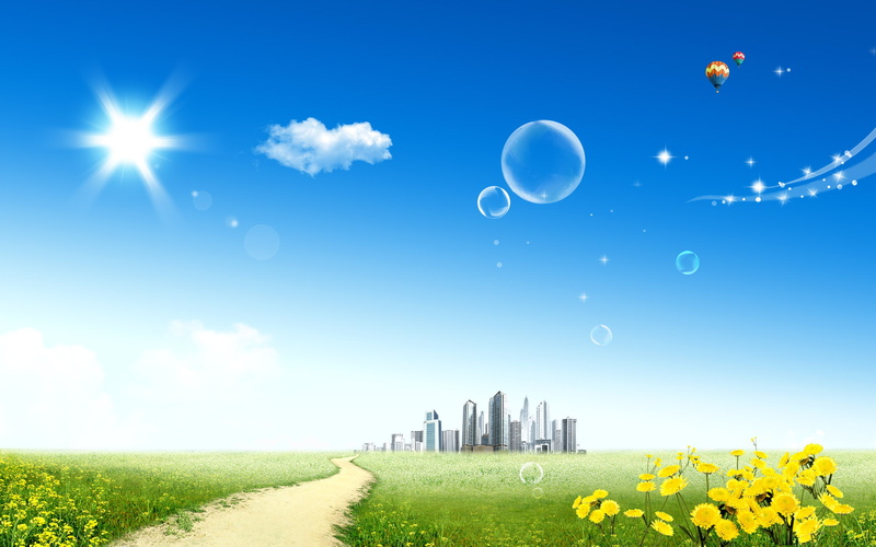 fantasy, city, 1080P, amp, sky, dreamy, hd, blue