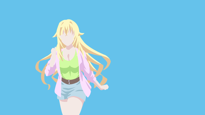 Masou Gakuen HxH, clear sky, multi colored, blond hair, blue background, young adult, 4K, anime girls, cyan, women, standing, angel, lifestyles, anime