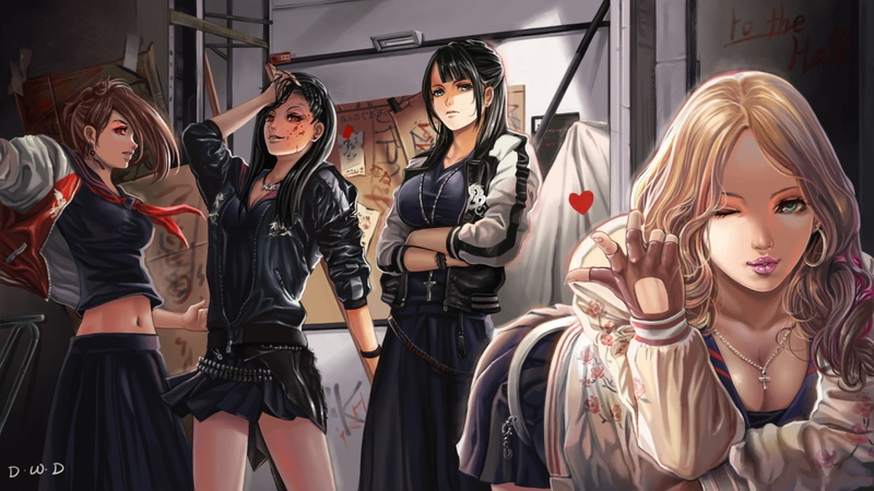 skirt, anime, cleavage, jacket, anime girls, 1080P, Majisuka Gakuen