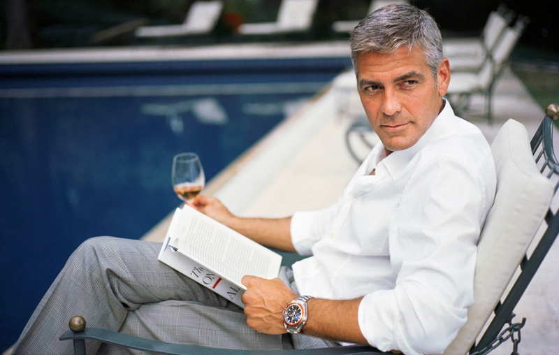 food and drink, reading, relaxation, adult, Male celebrities, actor, holding, George Clooney, mature adult, men, hollywood, s, dress, drink, drinking, white