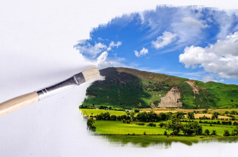 scenics - nature, earth, sunrise, lake, beauty in nature, drawing, card, building, outdoor, architecture, green grass, clear, sun, wheat, paint brush, green