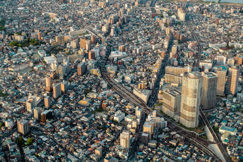 japan, daytime, aerial, sumida-ku, scenery, travel destinations, building, urban sprawl, tokyo, street, modern, photo, 5K, crowd, town, aerial view, crowded