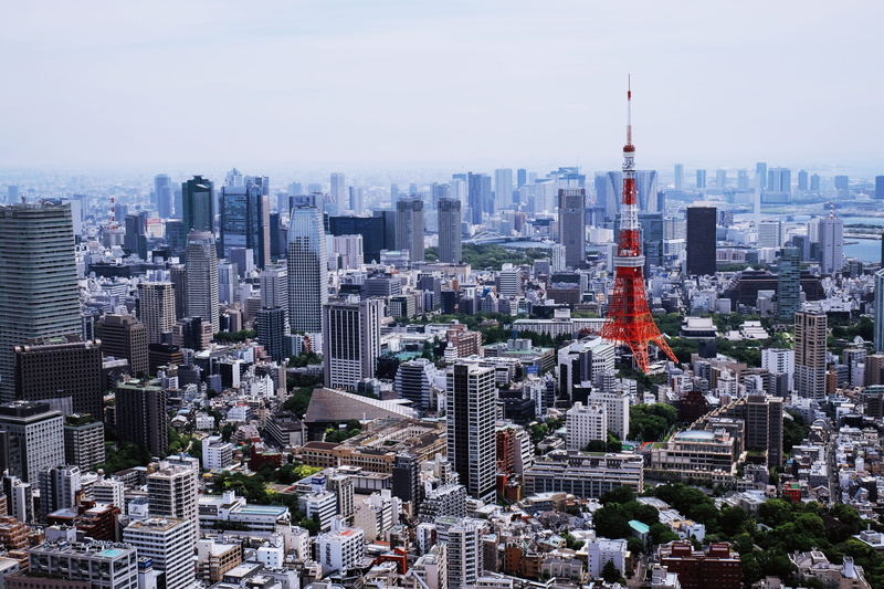 minato-ku, travel destinations, red, outdoors, concrete, view, international orange, crowded, city, skyscrapers, residential district, roppongi hills, tokyo tower