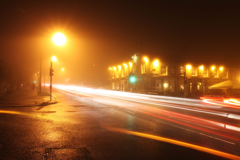 road, town, photography, traffic, street, transport, near, cars, transportation, City, light trail, nighttime, dark, vehicles, junction, motion, blurred motion