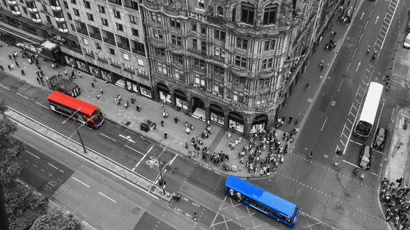 road, built Structure, urban Scene, black And White, sign, transportation, land vehicle, architecture, traffic, street view, public transportation, junction
