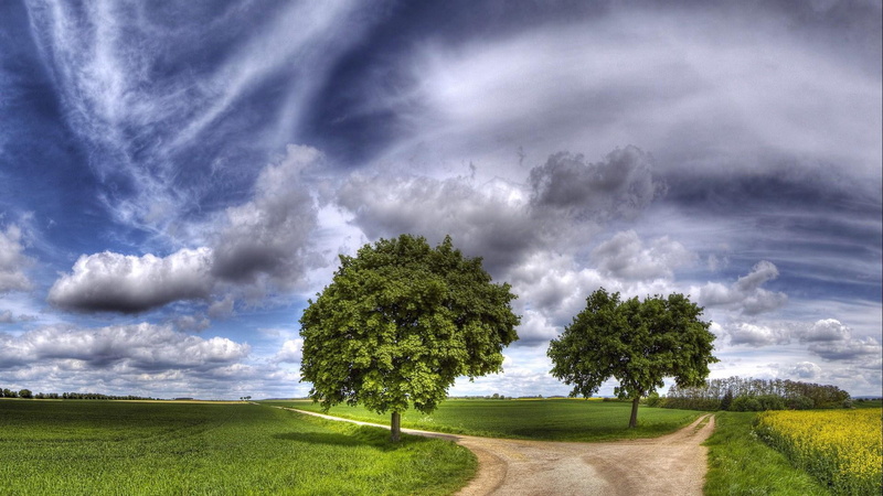 landscape, storm, cloud, cloud - sky, rural area, junction, grassland, nature, dirt road, beauty in nature, 1080P, outdoors, ominous, land, crossroads