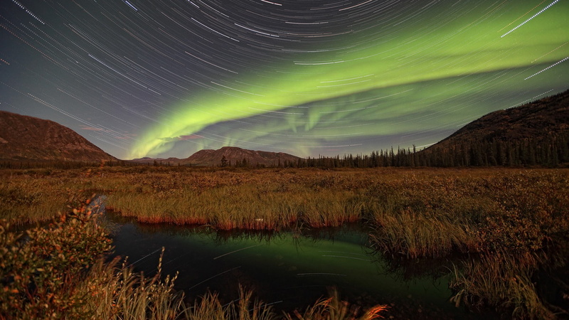 time, northern, reflection, 1080P, hd, stars, phot, landscape, borealis, aurora, lights, nature, night, water, lapse, timelapse