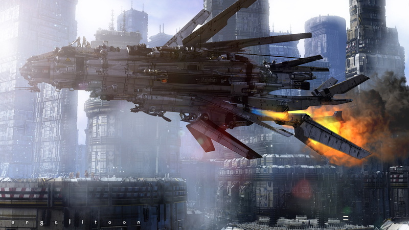 1080P, sunlight, screenshot, ship, outdoors, no people, dystopia, business, day, communication, lens flare, machinery, game, transportation, technology